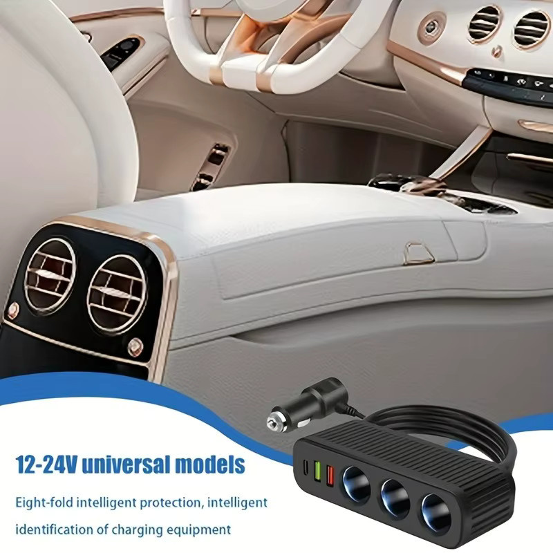 120W Auto-Ladegerät mit USB-C PD Schnellladung und 1-zu-4 Multifunktions-Buchse, Schwarz - Bild 4
