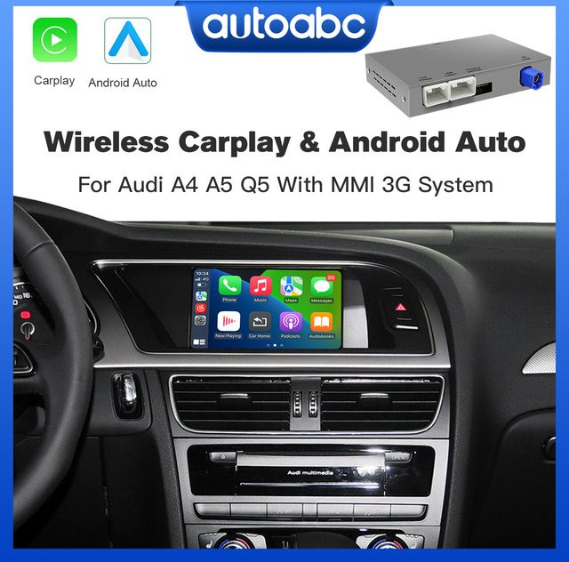 AUTOABC Drahtloses CarPlay und Android Auto Multimedia-Modul mit Mirror Link, Bluetooth und Rückfahrkamera-Unterstützung für Audi A4 B8, A5 und Q5 (2009–2015) - Bild 1