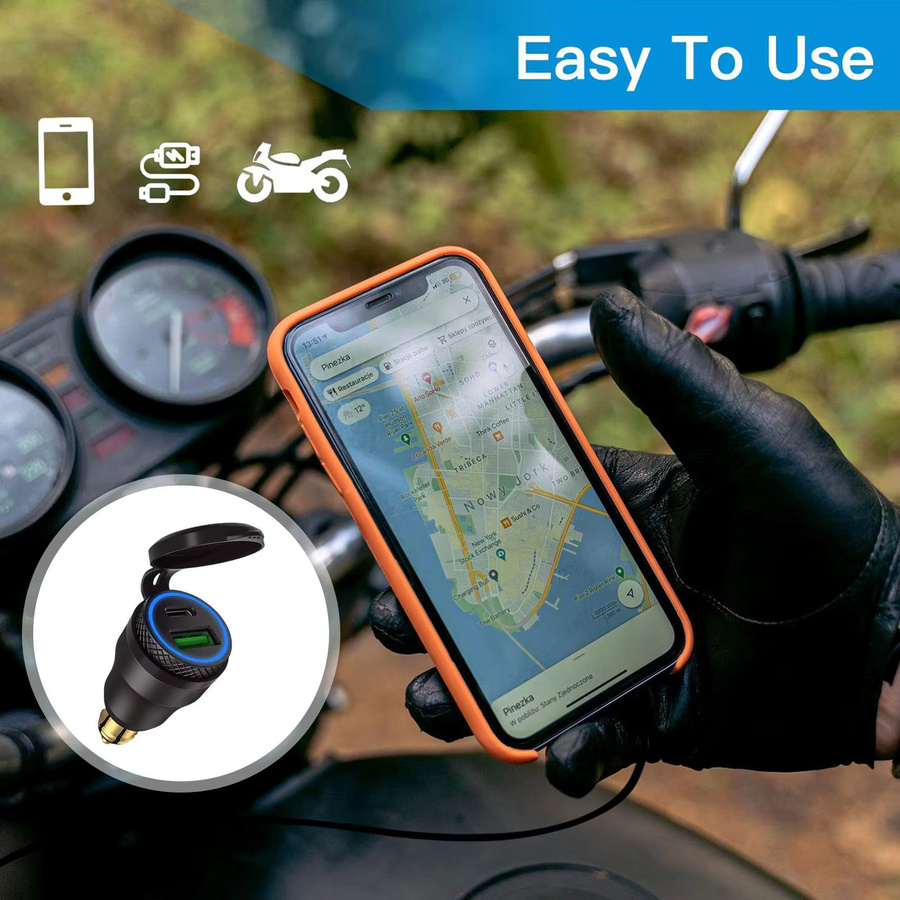 Hella Wasserdichtes Motorrad-Ladegerät mit 30 W QC3.0 USB-C PD-Netzteil und DIN-Steckdose in Schwarz für Ducati Triumph BMW - Bild 4