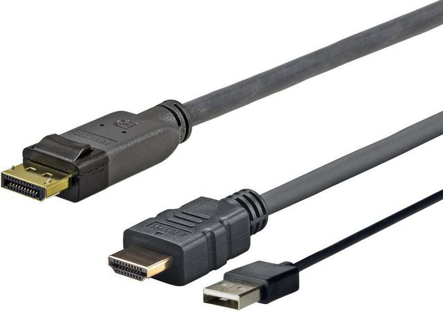 VivoLink Pro Videokabel DisplayPort auf HDMI und USB in Schwarz mit 4K UHD Unterstützung, Länge: 5,0 m - Bild 1