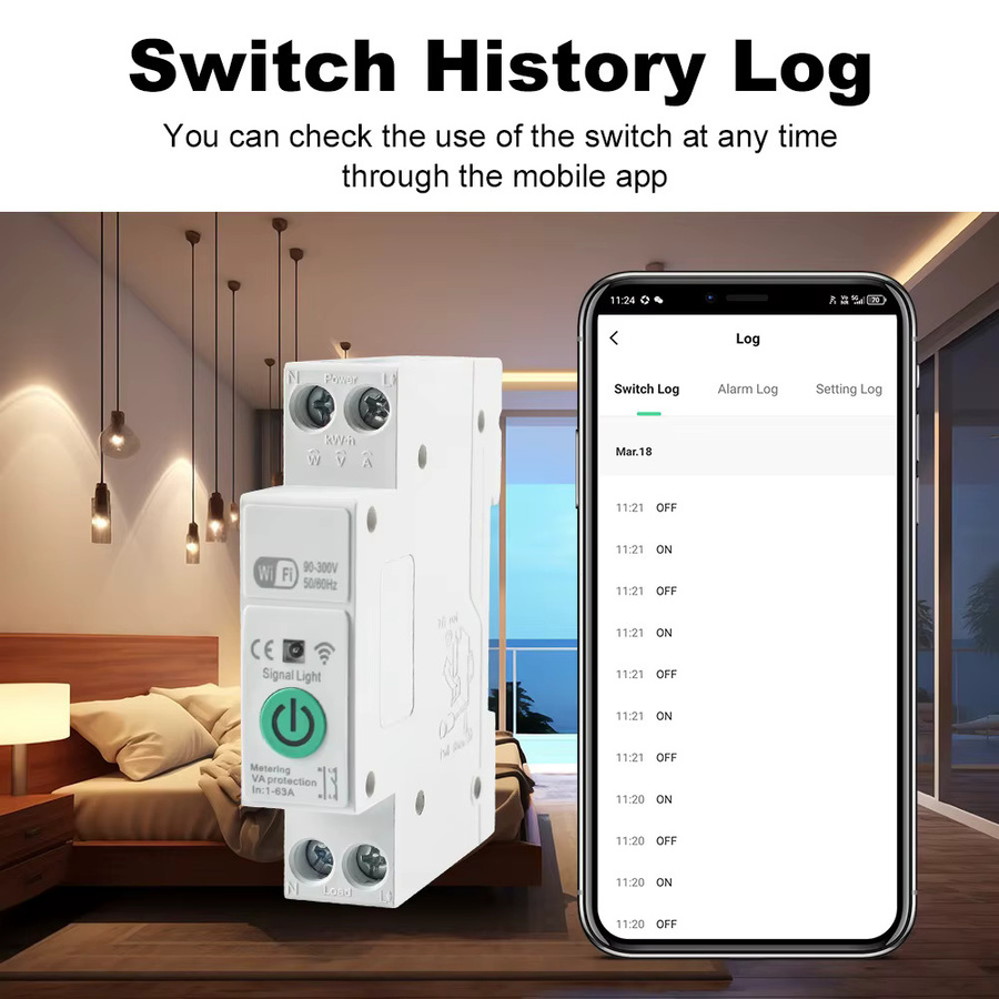 Manhot Tuya WiFi Smart Circuit Breaker 1P+N 63A mit Timer und Stromzähler in Weiß - Bild 3