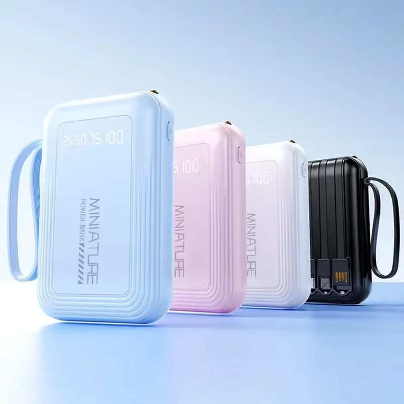 Lenovo Mini Powerbank mit 10000 mAh und integrierten Kabeln in Pink mit LED-Digitalanzeige und Schnellladefunktion - Bild 3