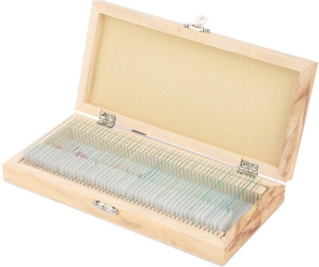 Neoglint Biologie Glas Präparierte Mikroskop-Objektträger, 50-teiliges Set, mit Holzkasten - Bild 1