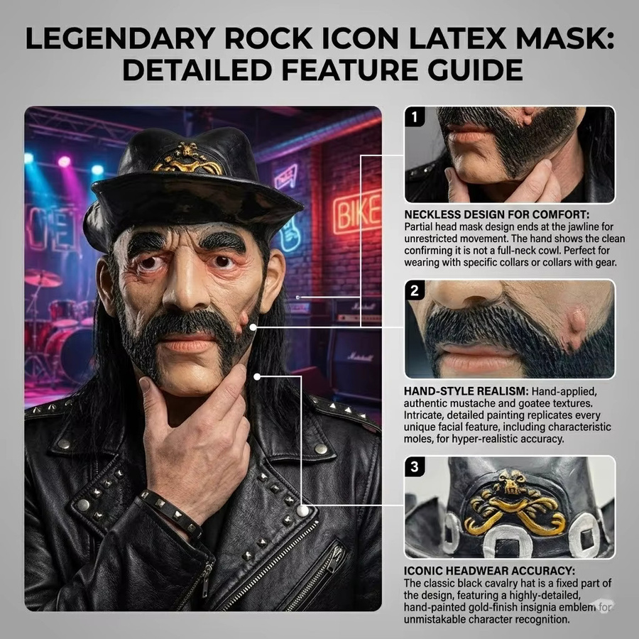 Motorhead Lemmy Maske, realistische Latexfigur, Einzelfigur - Bild 5