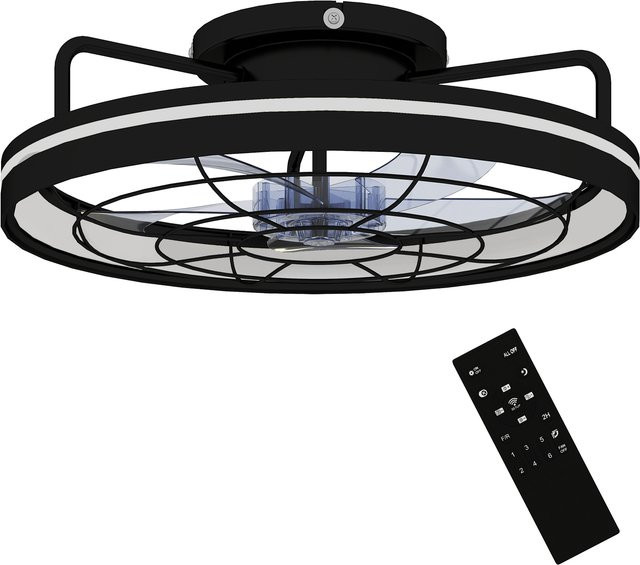HOMCOM Deckenventilator mit LED-Beleuchtung in Schwarz, Ø 48 cm, dimmbar mit Fernbedienung, Timer und 6 Geschwindigkeiten - Bild 1