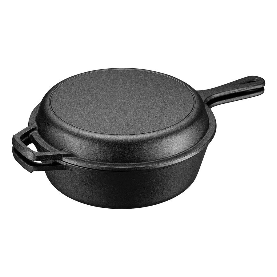 Wiltec 2in1 Dutch Oven aus Gusseisen in Schwarz, Grilltopf und Schmortopf für Lagerfeuer und Feuerstellen, B/T/H: 42 x 26 x 12 cm - Bild 2
