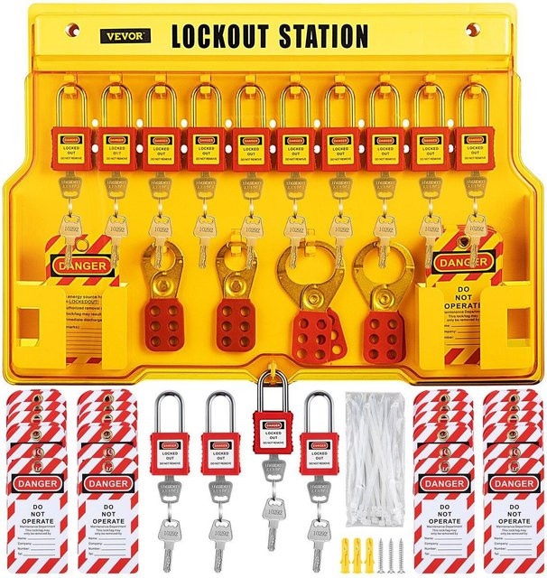 58-teiliges Lockout Tagout Sicherheits-Kit von Buying Solutions, MB in Gelb mit Vorhängeschlössern, Lockout-Station, Bügeln, Anhängern und Kabelbindern für elektrische Sicherheitsanwendungen - Bild 1