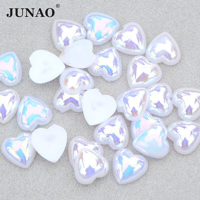 JUNAO AB-Herzperlen in Weiß, 100 Stück, 12 mm flache Halbperlen aus Kunststoff für dein DIY-Handwerk und Hochzeiten - Bild 1