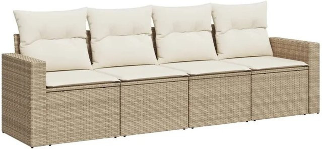 vidaXL 4-tlg Garten-Sofagarnitur aus Polyrattan in Beige mit Kissen und Metallgestell - Bild 1