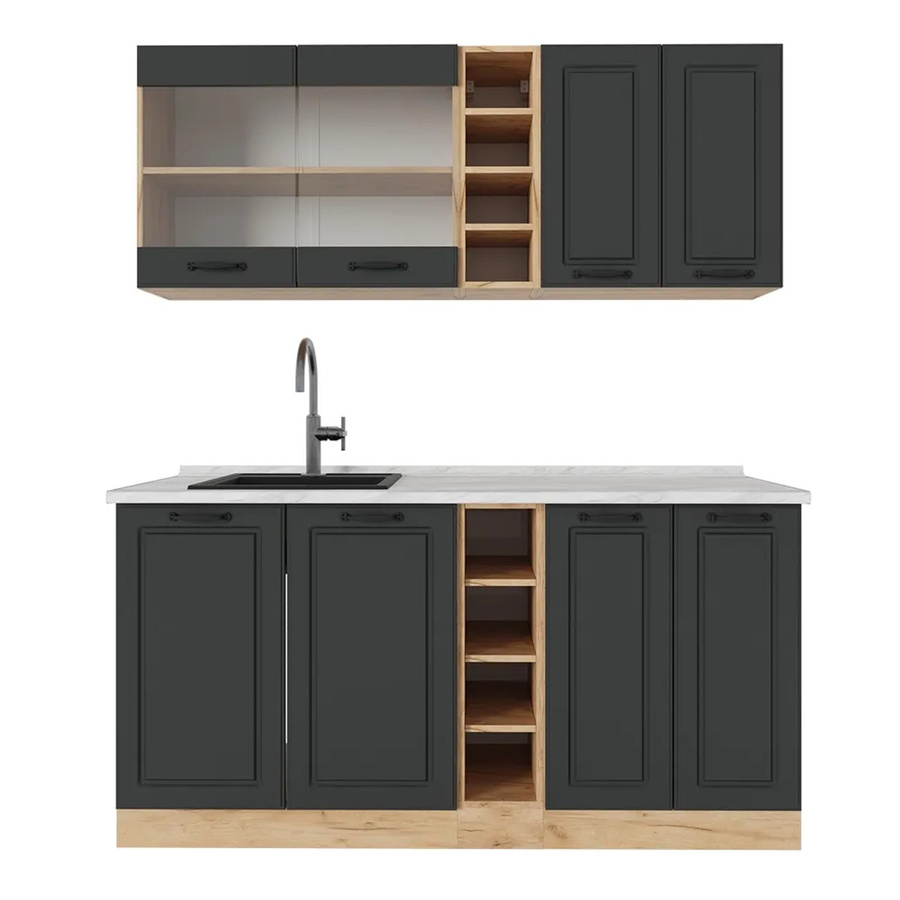 Vicco R-Line Singleküche Landhausstil in Anthrazit und Goldkraft Eiche mit Marmor-Arbeitsplatte, Breite: 160 cm - Bild 2