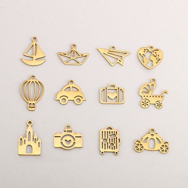 Anhänger Herz, Karte, Segelboot, Flugzeug, Gold, Verspielt - Bild 1