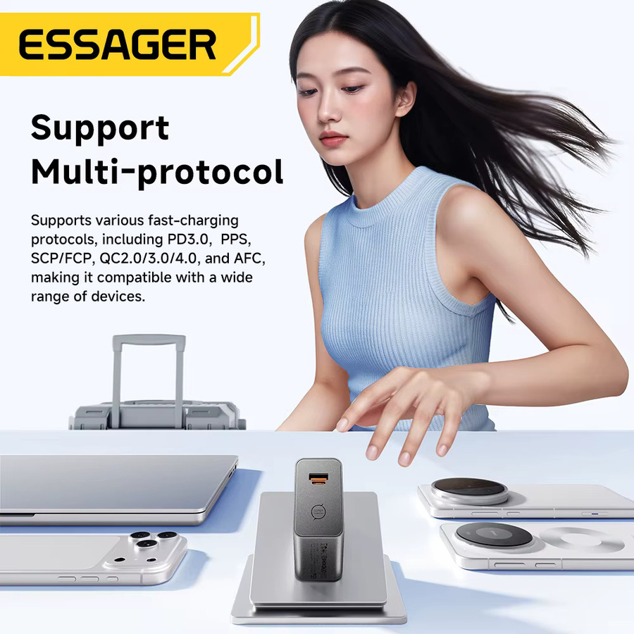 ESSAGER 65W GaN Ladegerät mit PD3.0 PPS QC4.0 Schnellladefunktion für iPhone, Samsung, MacBook Air und Huawei Laptop - Bild 3