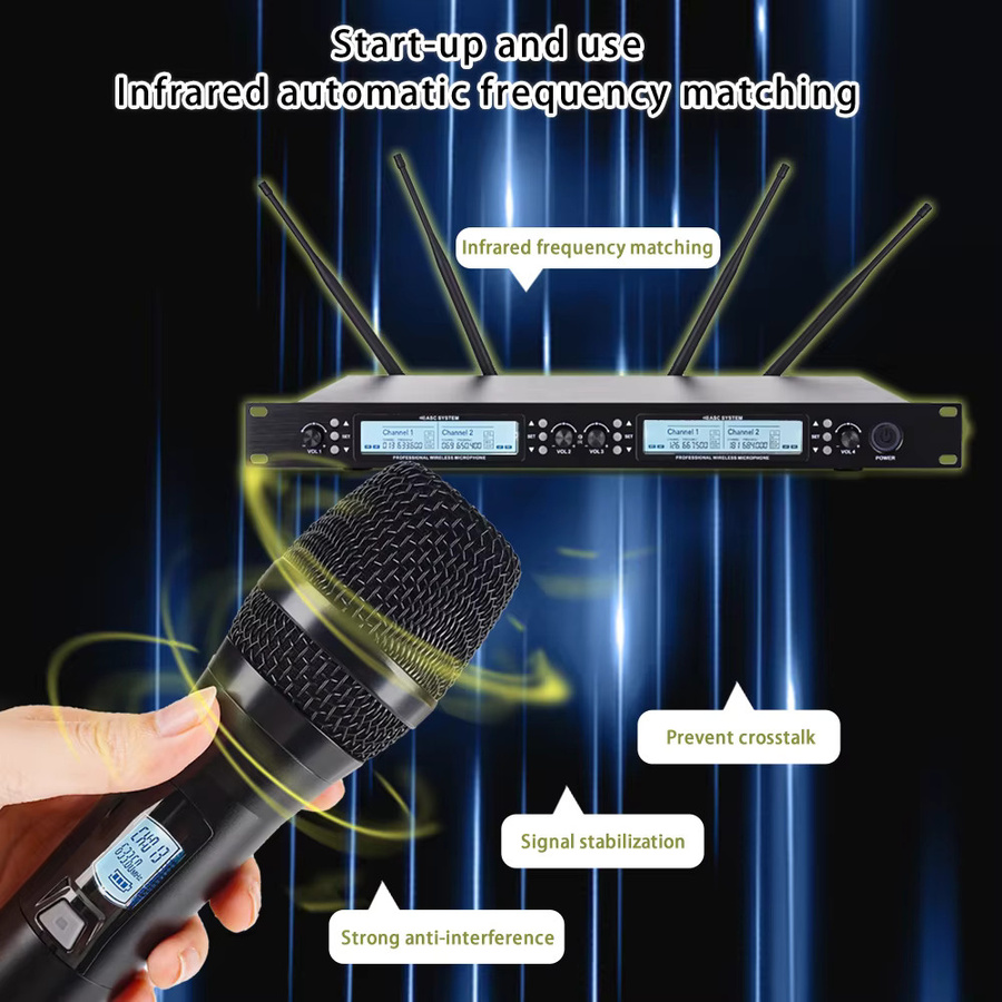Yamnweo UK-400 Professionelles UHF Drahtloses Mikrofonsystem mit 4 Handgehaltenen Dynamischen Mikrofonen in Schwarz - Bild 3