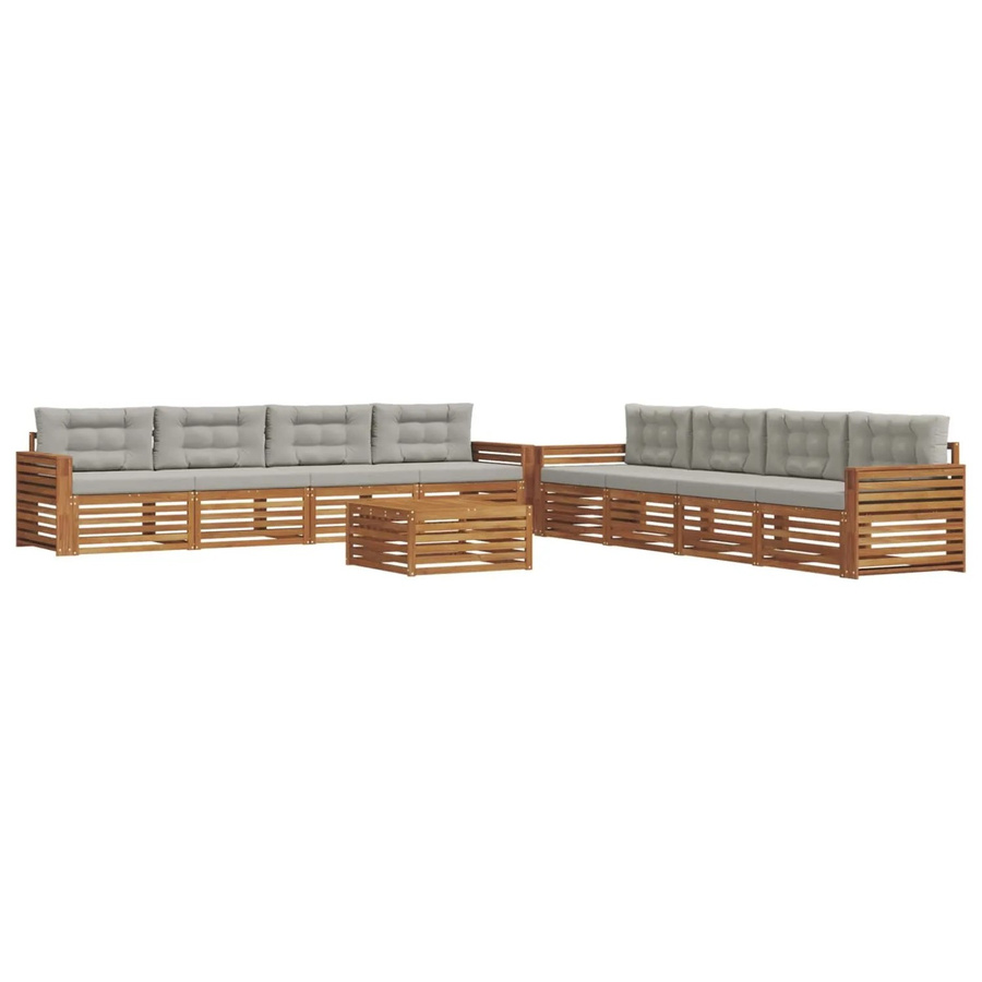 vidaXL Outdoor-Sofagarnitur 9-teilig aus massivem Akazienholz in Natur und Hellgrau mit Kissen und Tisch - Bild 2