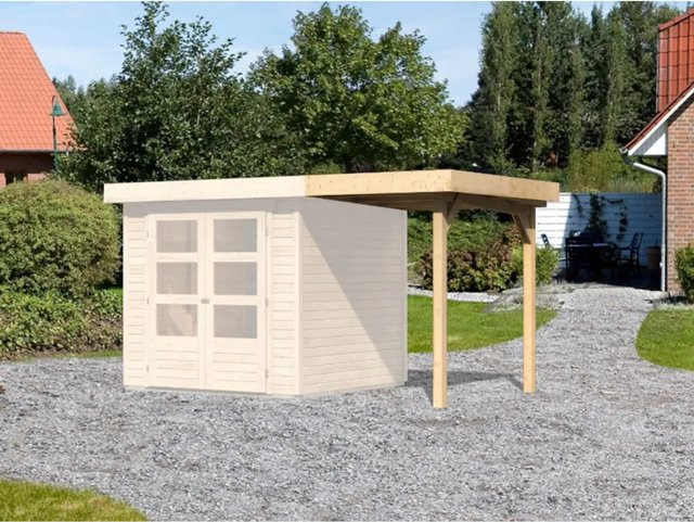 Karibu Anbaudach für Gartenhaus in Braun und Beige - Bild 1