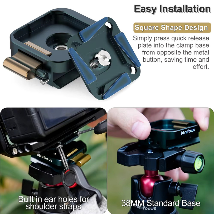 Minifocus Schnellwechselplatten-Set in Schwarz, Arca Swiss kompatible Kamerastativhalterung und Stativadapter für Sony, Nikon und DJI - Bild 5
