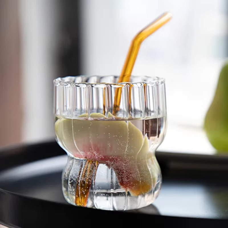 Gerippte Milchkaffee-Glastassen aus Glas, transparente Tumbler für Cocktails, Bier, Soda oder Saft, transparent - Bild 4