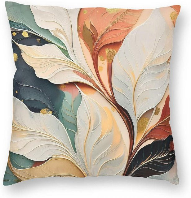 GUOYU HOMEDECOR Quadratischer Kissenbezug mit floralem Vintage-Blättermuster aus Polyester und Leinen, Mehrfarbig, B/T/H: 45 x 45 x 1 cm - Bild 1