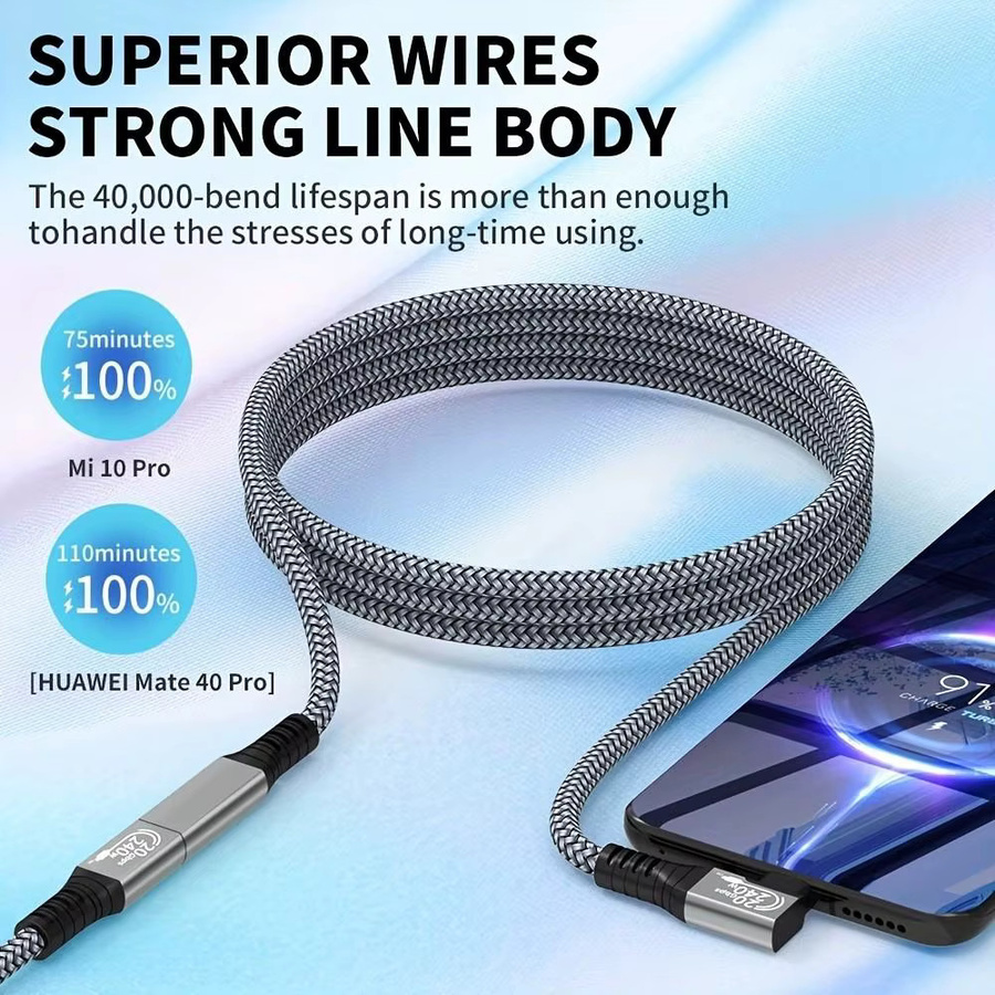 LAIHONEN USB-C Verlängerungskabel 90 Grad mit 20Gbps Datenübertragung und 240W Schnellladefunktion, grau, kompatibel mit iPhone 15 Pro Max, MacBook, Dell XPS und Thunderbolt 4 - Bild 2