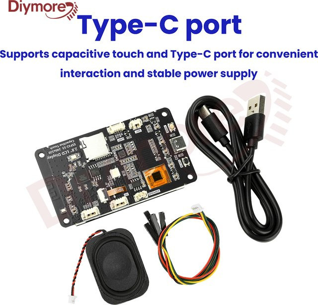 Diymore ESP32-S3 Entwicklungsboard mit 2,8 Zoll TFT-Touchscreen, Wifi und Bluetooth, USB-C, Schwarz - Bild 1