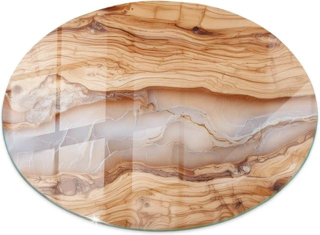 Tulup Couchtischplatte aus Naturholz mit Harz in Beige, Runde Tischplatte, Durchmesser: 50 cm - Bild 1