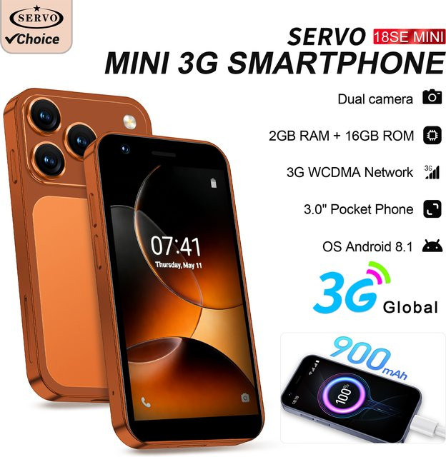 SERVO 18SE Mini-Smartphone in Orange mit 3,0 Zoll Fullview-Display, Android OS, 2GB RAM, 16GB Speicher, 3G Mobilfunk, GPS und Gesichtserkennung - Bild 1