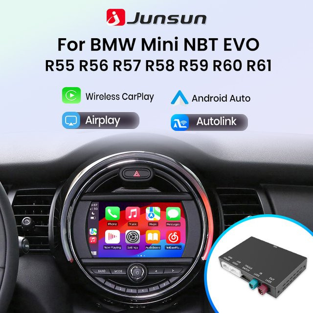 Junsun Wireless CarPlay und Android Auto Interface in Schwarz für Mini R55 R56 R57 R58 R60 R61 F54 F55 F56 Clubman Countryman Cooper John Cooper - Bild 1