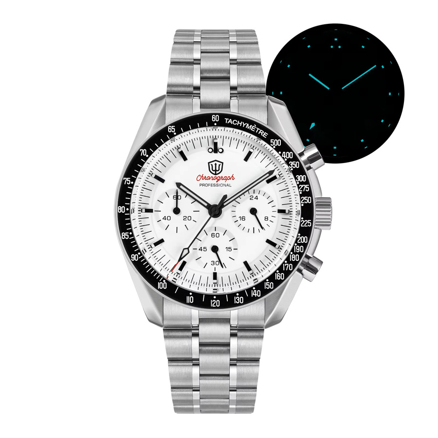 Watchdives Chronograph, Edelstahl, Saphirglas, Schwarz, Unisex - Bild 3