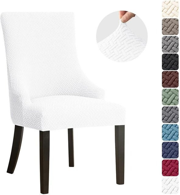 Elastischer Esszimmerstuhlbezug aus Jacquard-Spandex in Weiß für Sessel und Stühle mit hoher Rückenlehne und schrägen Armlehnen - Bild 1