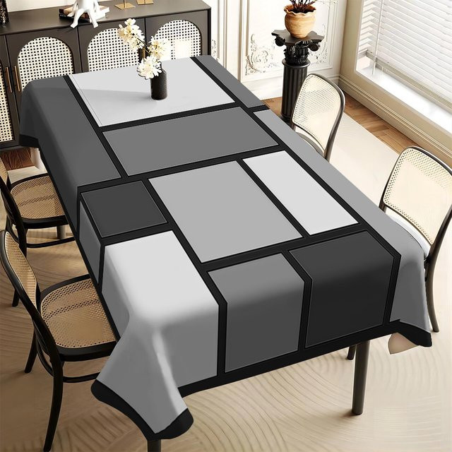 VIKAMA Tischdecke aus Leinen mit geometrischem Muster in Grau, rechteckig - Bild 1