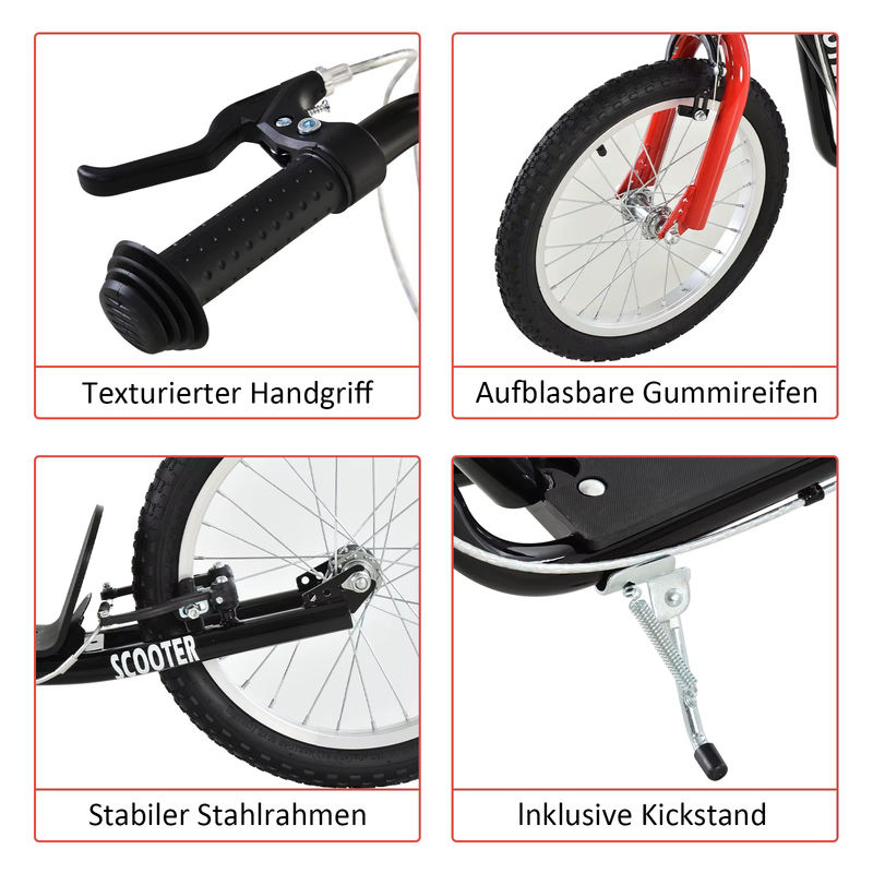 HOMCOM Kinderroller mit Luftreifen und Handbremse in Schwarz, 16 Zoll - Bild 6