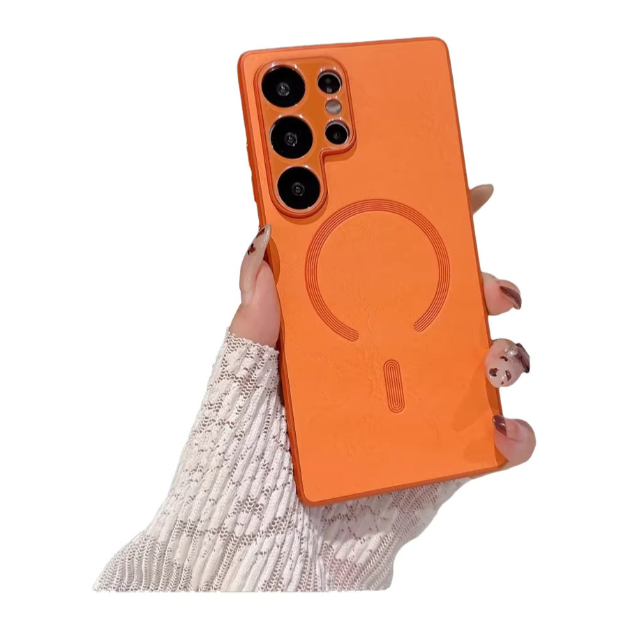 NUCWIN Leder-Magnetgehäuse für Samsung Galaxy S24 S25 S26 Plus Ultra FE Edge, Schlanke Stoßfeste Schutzhülle in Grau und Orange - Bild 4