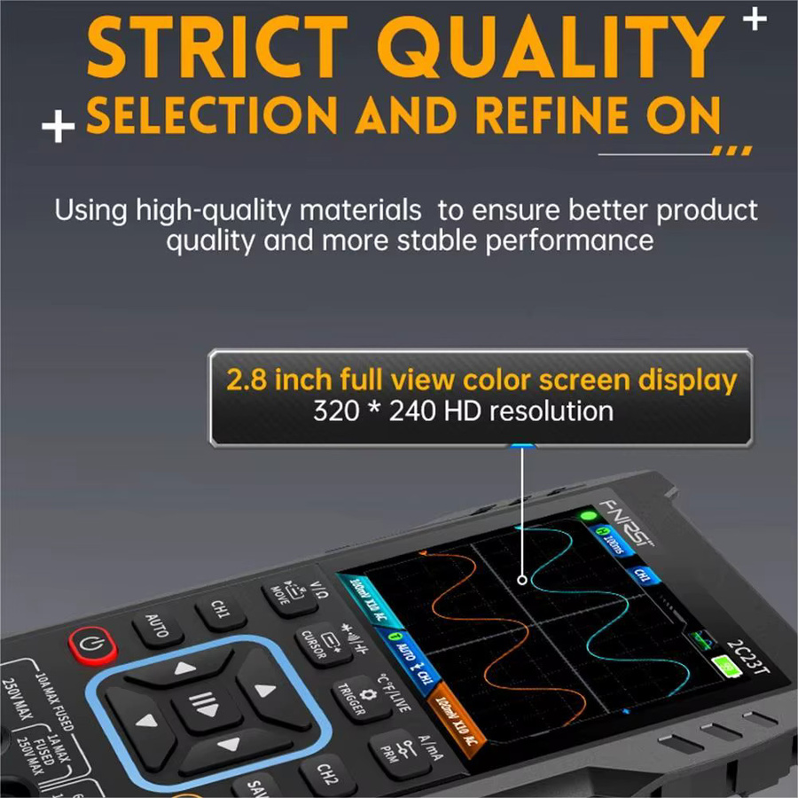 FNIRSI 2C23T Handheld Digitales Oszilloskop 3 in 1 mit Zweikanal, 10 MHz und Multimeter Funktion, Schwarz - Bild 4