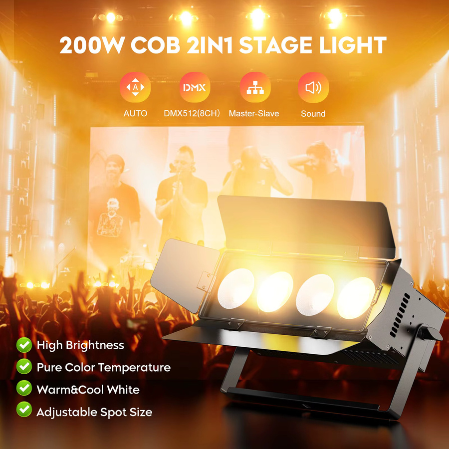 U'King 2er-Set COB LED Par Licht 200W mit Scheunentüren, RGBW und Warmweiß/Kaltweiß, DMX512 Bühnenlicht für DJ, Party, Konzert und Hochzeit, Schwarz - Bild 2