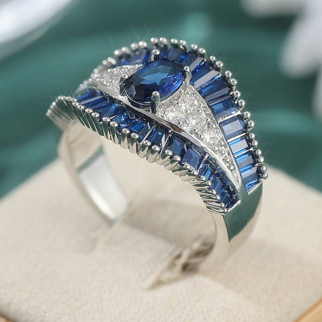 Ring, blauem und weißem synthetischem Zirkon, Unisex - Bild 1