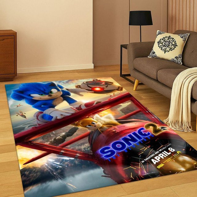 WEN-july S-Sonic Spiel Cartoon Igel Teppich, rutschfeste und waschbare Bodenmatte für Kinderzimmer, Wohnzimmer oder Schlafzimmer, B/T: 120 x 160 cm, Mehrfarbig - Bild 1