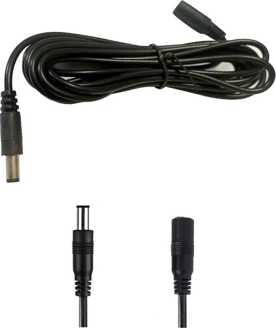 MJJC DC Power Stecker Verlängerungskabel mit 5,5mm x 2,1mm Hohlstecker, Männlich zu Weiblich, Schwarz - Bild 1