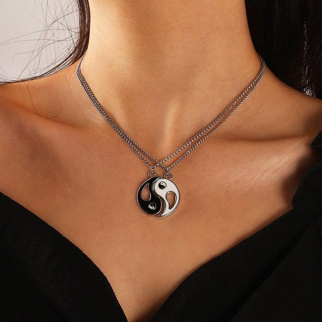 Anhänger Halskette Yin und Yang, Kupfer, Silber, Damen - Bild 1