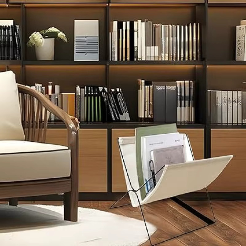 Bodenstehender Zeitschriftenständer von smvp aus Metall mit grauem Stoffbezug, moderner Buchkorb für Wohnzimmer und Schlafzimmer, B/T/H: 35,0 x 32,0 x 35,0 cm - Bild 4