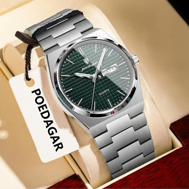 POEDAGAR Armbanduhr Quarz, Edelstahl, Silber, Herren - Bild 1