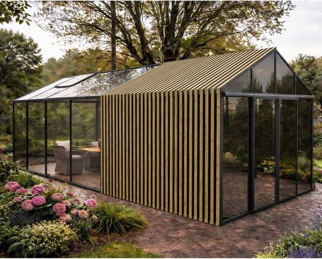 Bloomcabin Gewächshaus Klassik Accoya-Fusion GHCLSAF13 in Schwarz mit integriertem Stauraum, Sicherheitsglas und Belüftungssystem - Bild 1