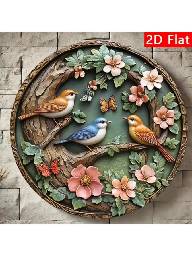 HELLOYOUNG Rundes Wandschild mit Vogel- und Naturmotiv, Mehrfarbig, Durchmesser: 20 cm - Bild 5