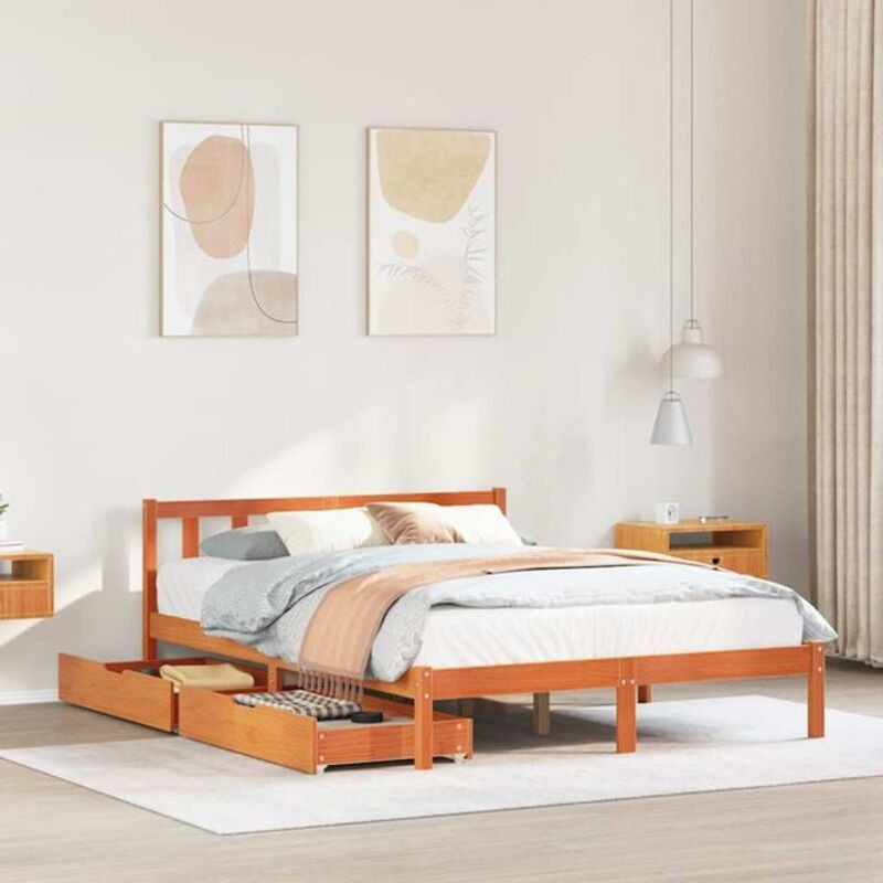 Massivholzbett aus Kiefer im Landhausstil von vidaxl, Farbe Braun, B/T/H: 150 x 200 cm - Bild 1