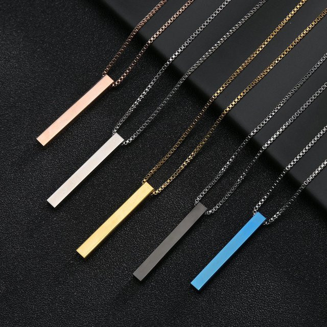 YIRAN Jewelry Halskette, Rechteck Anhänger, Edelstahl, Silber, Blau, Unisex - Bild 1