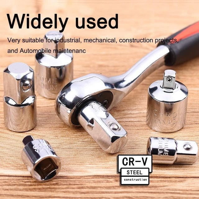 Ratschenschlüssel-Adapter Set aus Chrom-Vanadium-Stahl in Silber für die Fahrzeugwartung mit 1/4", 3/8" und 1/2" Anschlüssen - Bild 1
