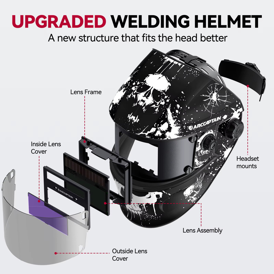 ARCCAPTAIN Schweißhelm mit automatischer Verdunkelung, Solarstrom-Schweißmaske für WIG MIG ARC in Schwarz - Bild 2