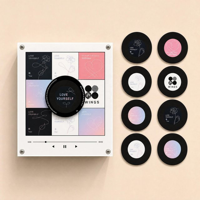 JOYTOP Drehbarer Vinyl-Musikplayer Kühlschrankmagnet mit LED-Licht und NFC, Justin Bieber, Weiß - Bild 1