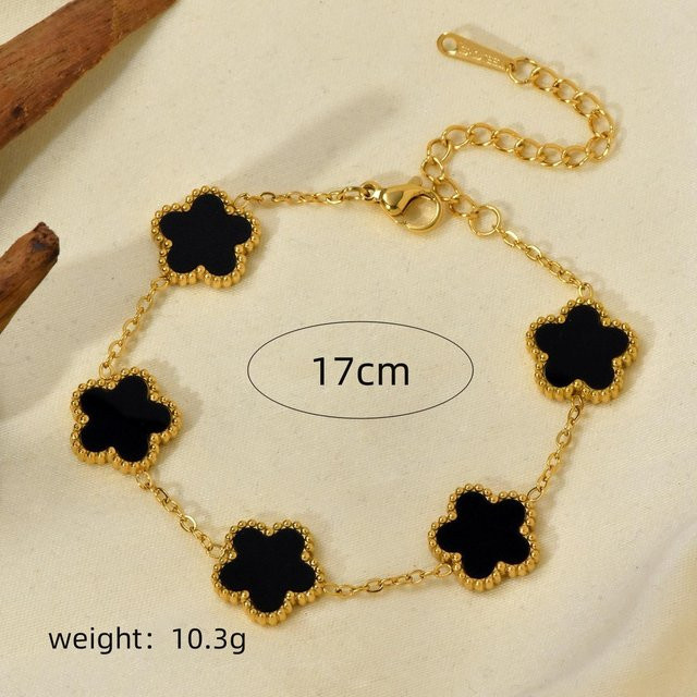Lucky Star Jewelry Armband, Glücksklee Fünfblattblume, Edelstahl, schwarz, Damen - Bild 1