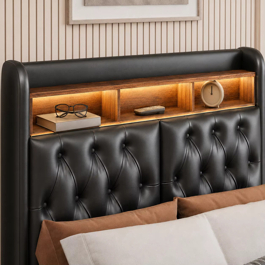 KeepGoon Polsterbett mit Staufach und Hydraulik-Bettkasten in Schwarz, B/T: 180 x 200 cm - Bild 7