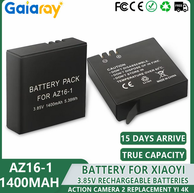 Xiaomi AZ16-1 Akku für Yi 2 4K und Mi Lite Action Kameras, 1400 mAh, 3,85 V, Schwarz - Bild 1